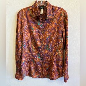 Bogner 100% Cotton Brown Purple Paisley Button Up Shirt Size 8